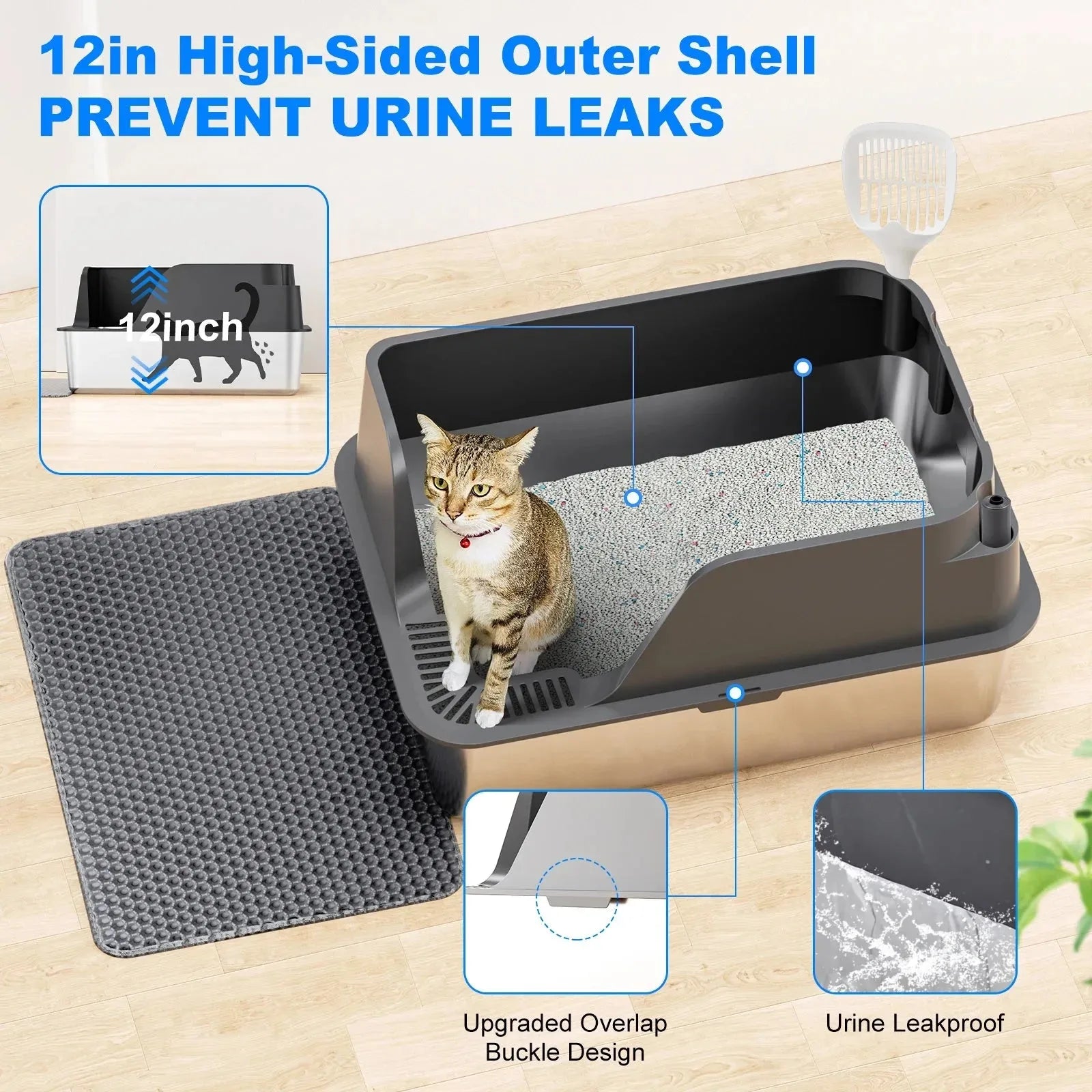 XL Stainless Steel Cat Litter Box – Side Opening Splash-Proof - Image 4
