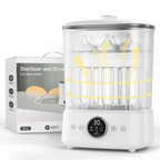 Nova Mart YunBaby baby bottle steamer and dryer with one-touch control, large capacity for bottles, breast pump accessories, and baby items.